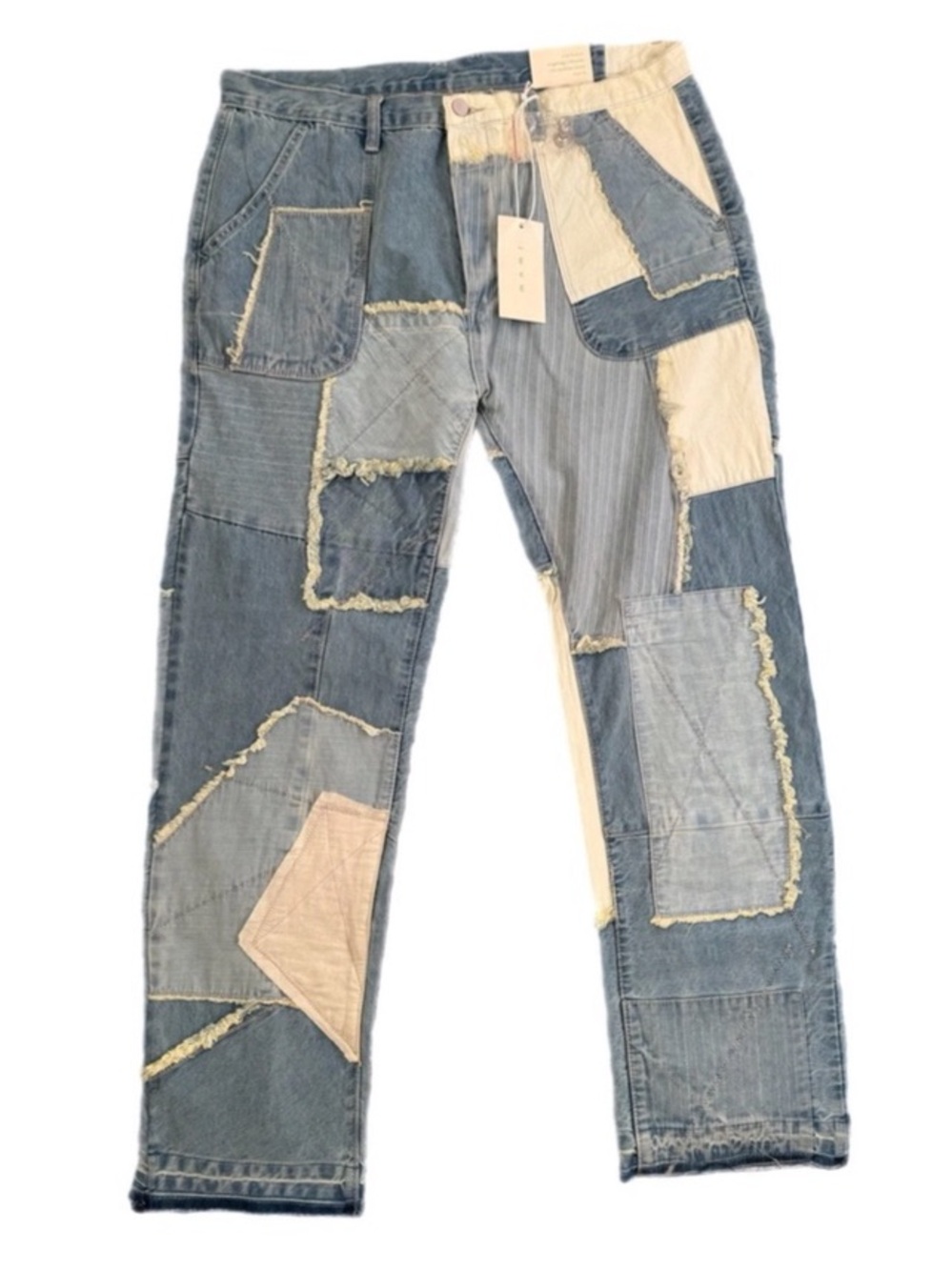 Mnmi Patchwork Distressed Baggy Denim Boot Leg Jeans Button Fly Men’s